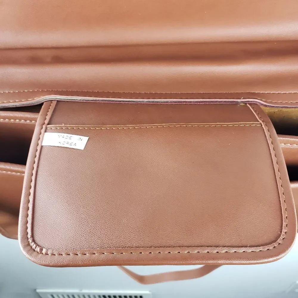 Unisex Brown Leather Clasp Closure Side Laptop Briefcase Bag Size Medium